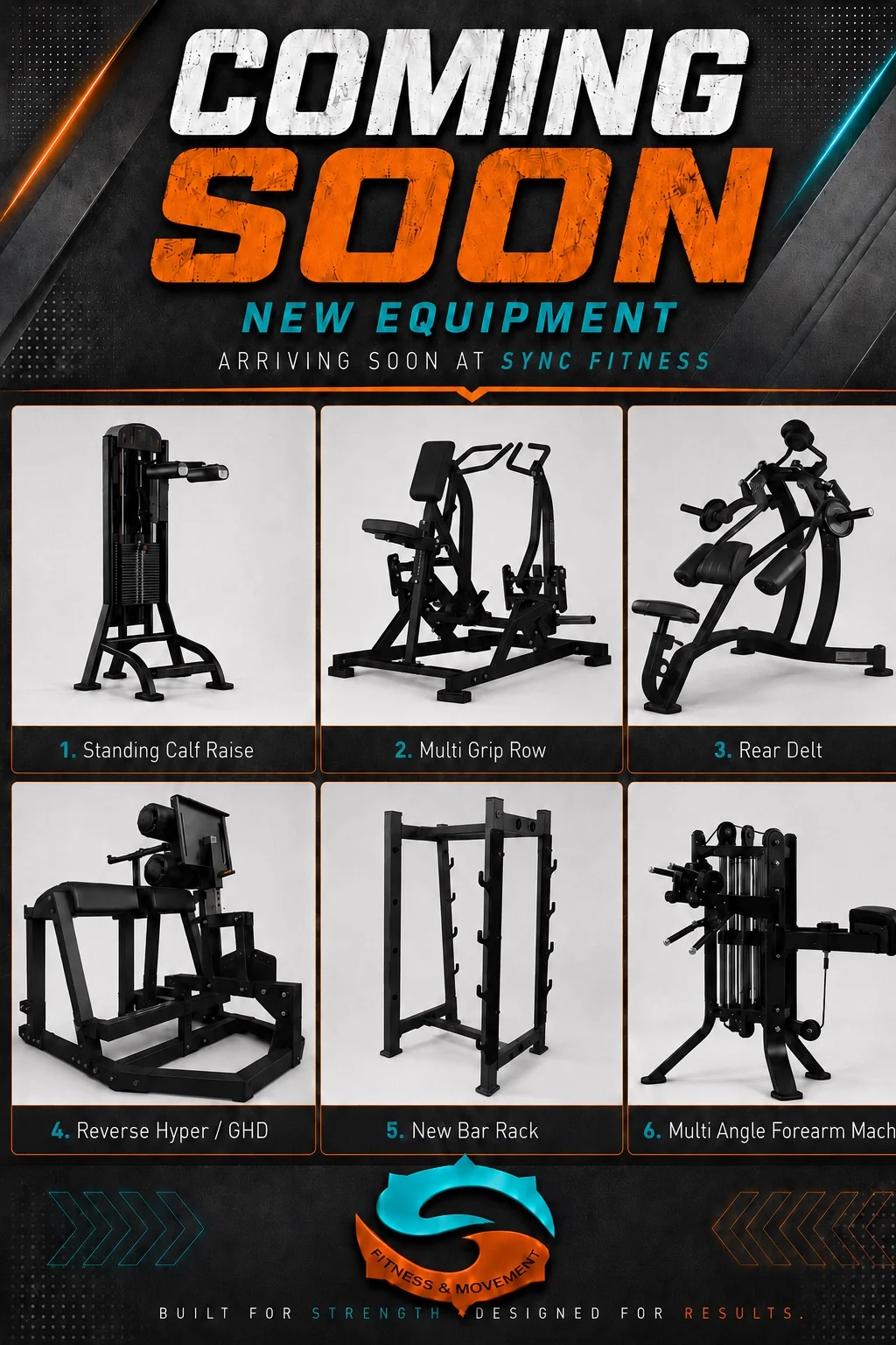Coming soon: standing calf raise, multi-grip row, rear delt, reverse hyper and GHD, bar rack and forearm machine